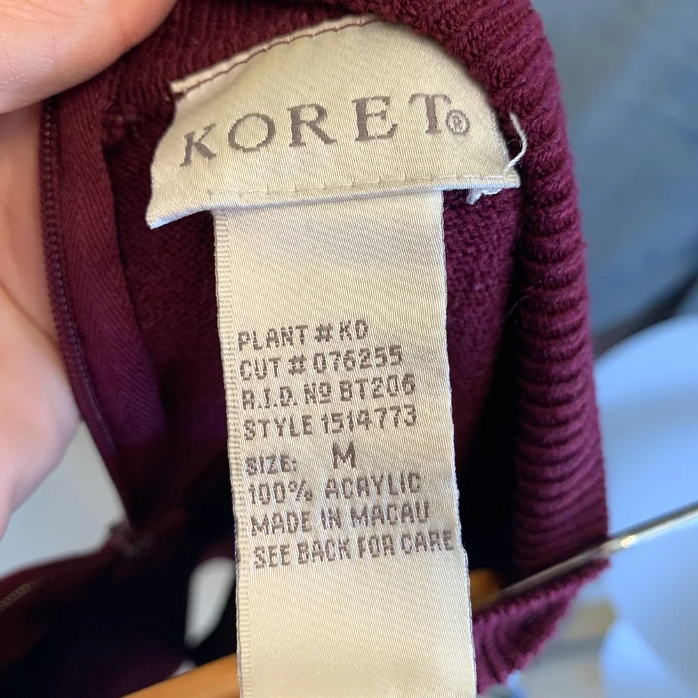 Koret | Cable Knit Plum Mock Turtleneck Short Sleeve Retro Mod Sweater
